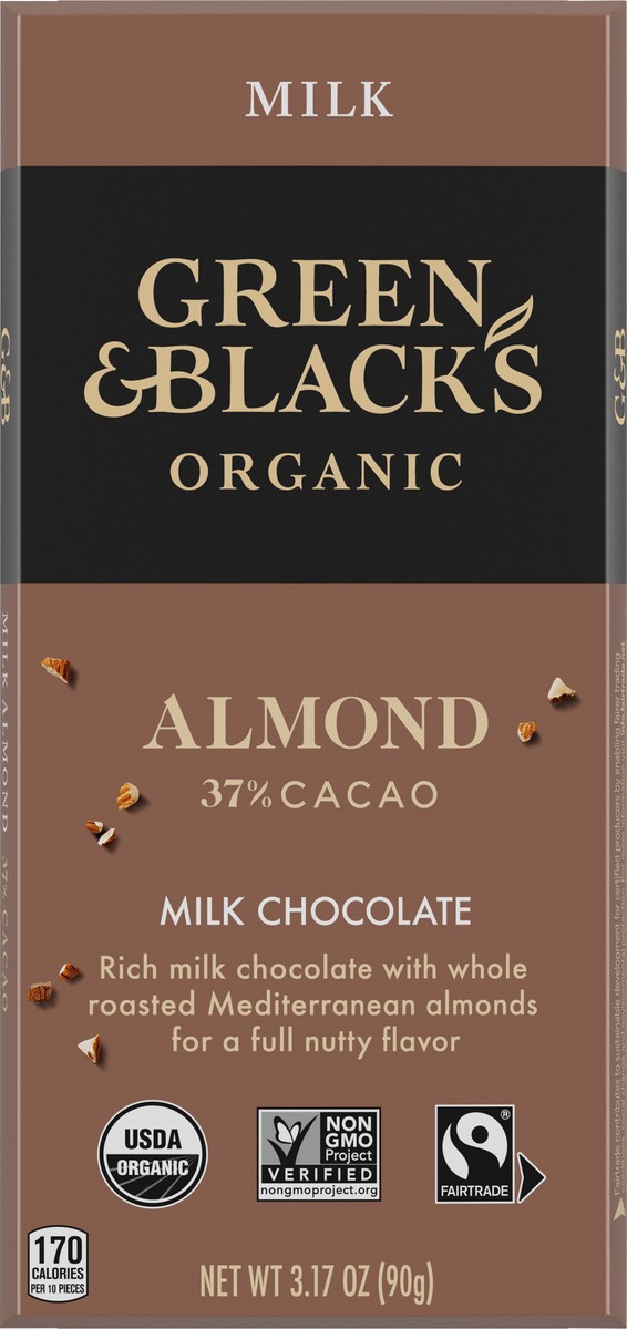 slide 6 of 9, Green Blacks Green & Black's Organic Milk Chocolate Bar with Almonds, 37% Cacao, 3.17 oz, 3.17 oz