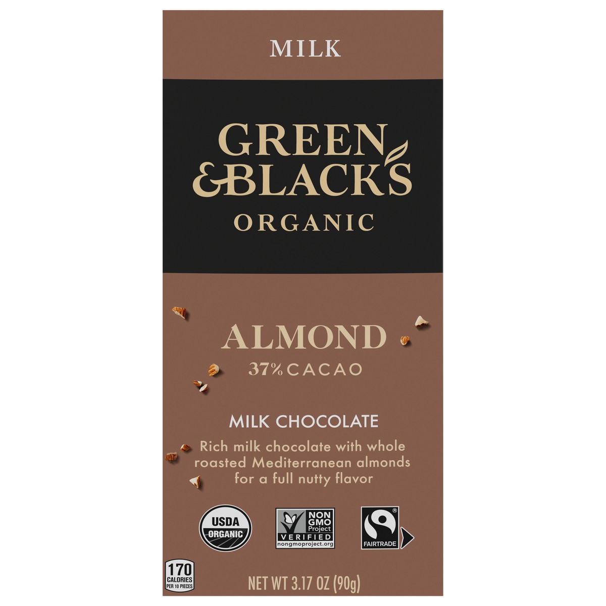 slide 1 of 9, Green Blacks Green & Black's Organic Milk Chocolate Bar with Almonds, 37% Cacao, 3.17 oz, 3.17 oz