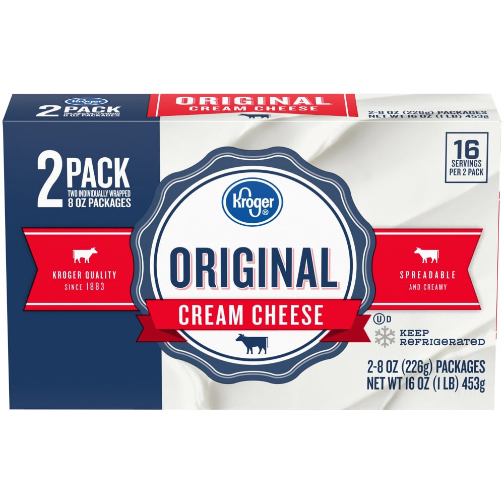 slide 1 of 6, Kroger Original Cream Cheese, 2 ct / 8 oz each