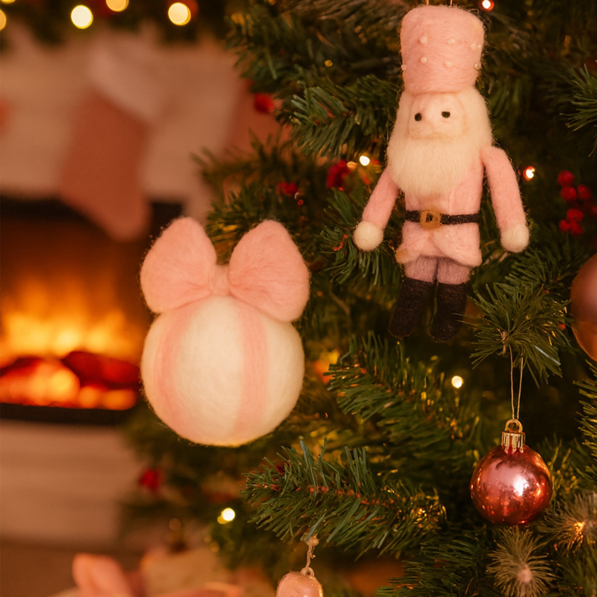 slide 8 of 9, Christmas Pink & White Ball With Bow Felting Kit By Loops & Threads, 3.5 in x 2.5 in x 2.5 in