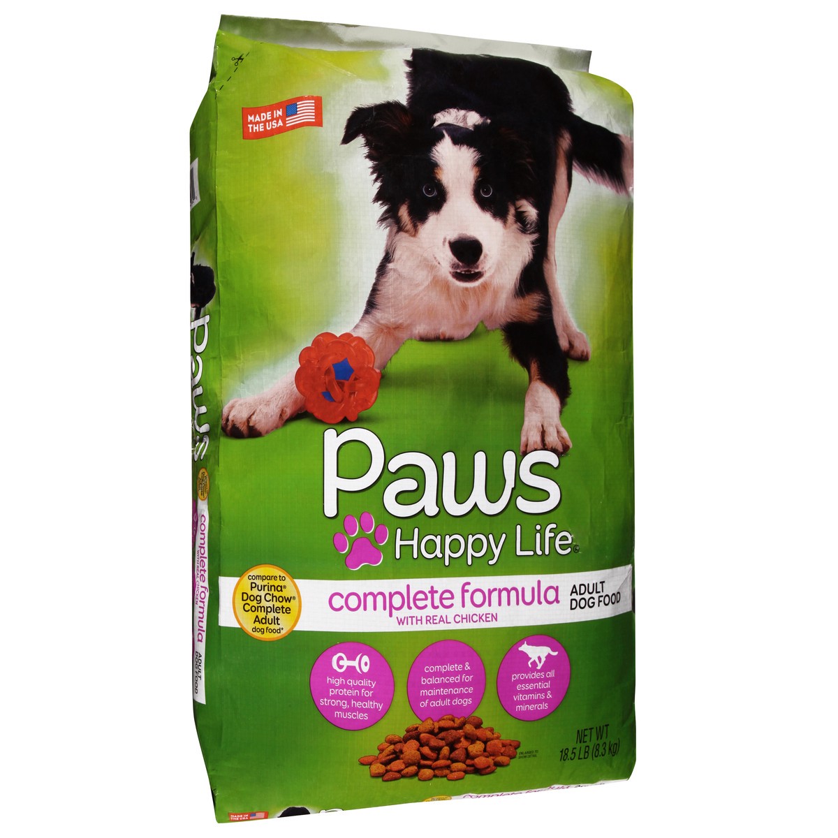 slide 6 of 9, Paws Happy Life Complete Formula with Real Chicken Adult Dog Food 18.5 lb, 18.5 oz