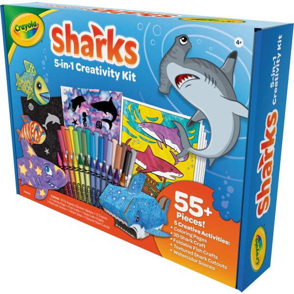 slide 2 of 4, Crayola Shark 5-in-1 Art Kit, Shark Toys Alternative - 040760, 1 ct