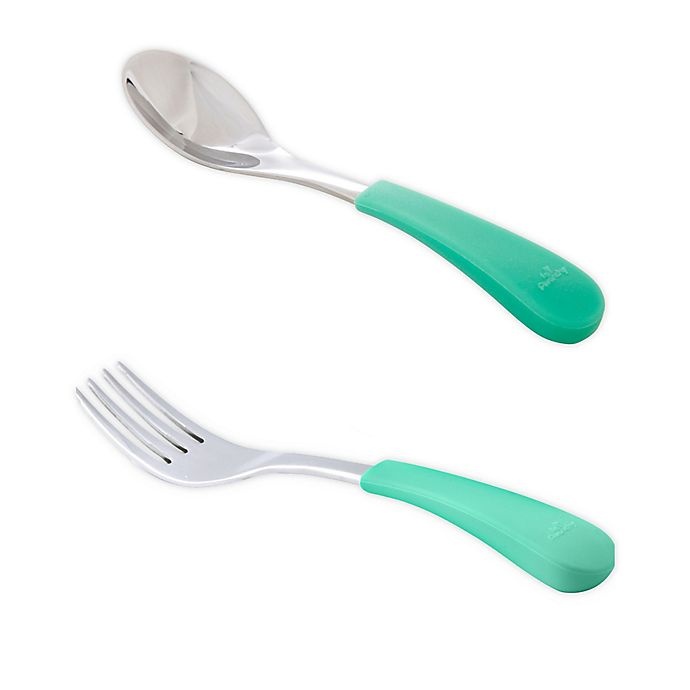 slide 1 of 1, Avanchy Stainless Steel Baby Spoon Fork Combo Set - Green, 2 ct