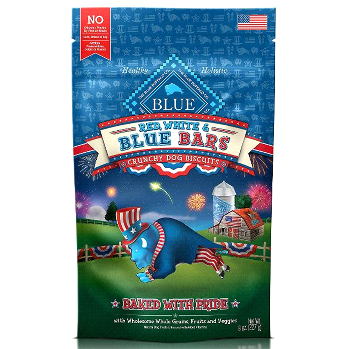 slide 1 of 1, Blue Buffalo Red White Blue Bars Crunchy Dog Biscuits, 8 oz