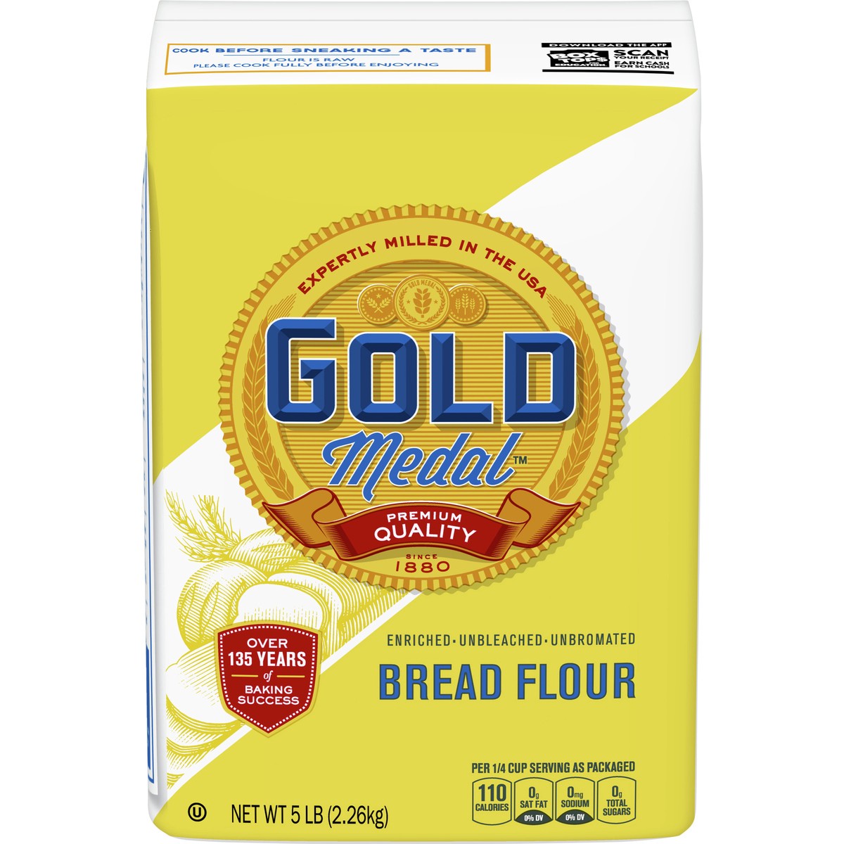 slide 1 of 9, Gold Medal Premium Quality Unbleached Bread Flour, 5 lb., 5 lb