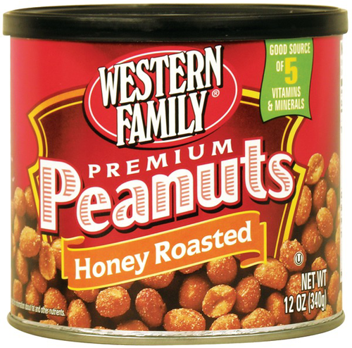 slide 1 of 1, Western Family Honey Roast Peanuts Can, 12 oz