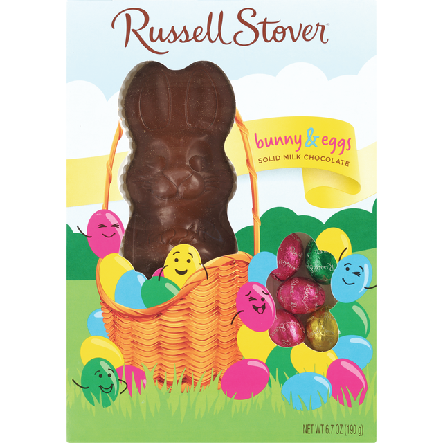 slide 1 of 1, Russell Stover Milk Chocolate Rabbit with Foil Eggs Easter Candy, 6.7 oz