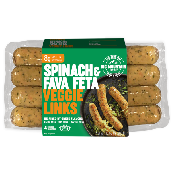 slide 1 of 1, Big Mountain Foods Spinach & Fava Feta Veggie Links, 300 gram