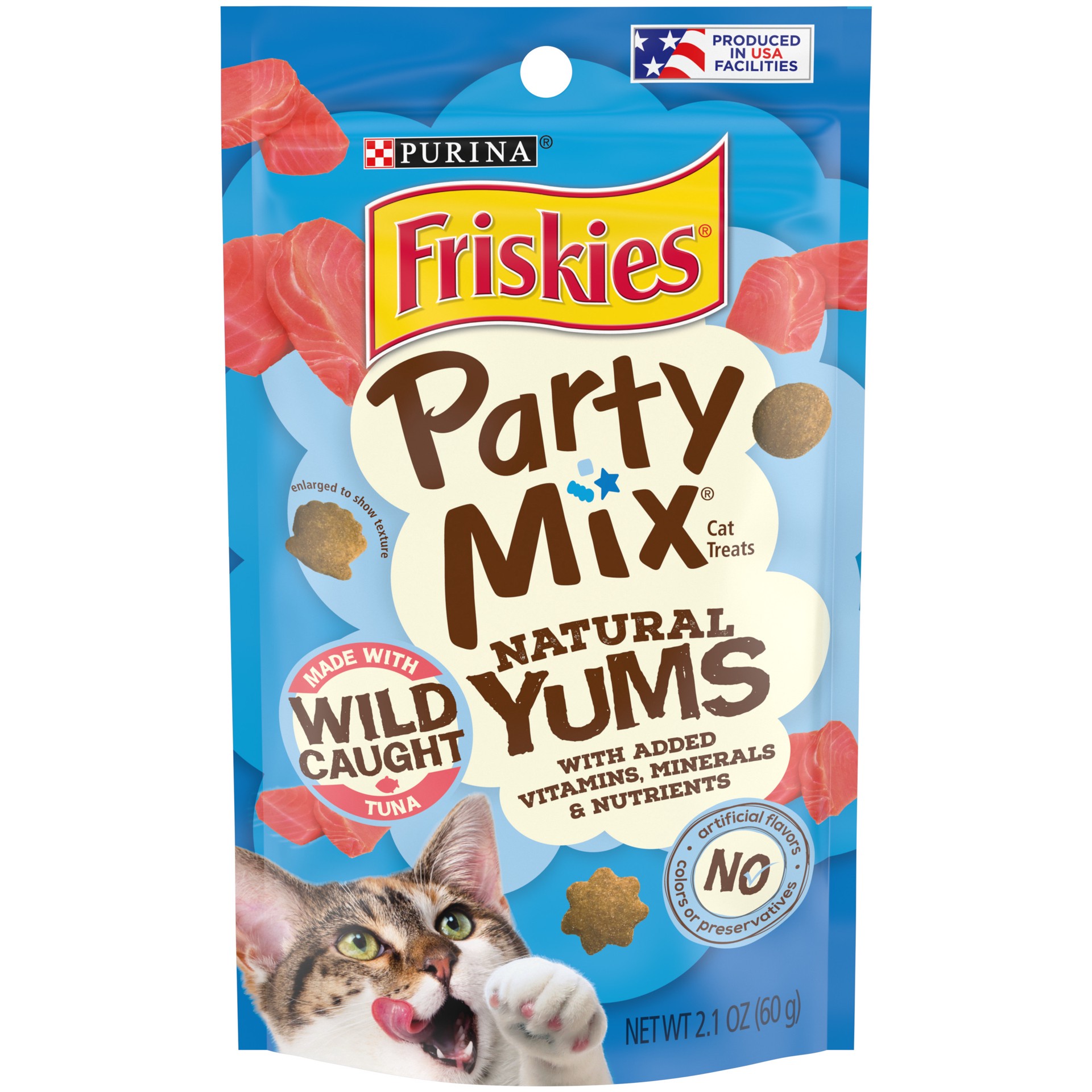 slide 1 of 9, Friskies Purina Friskies Natural Cat Treats, Party Mix Natural Yums With Wild Tuna, 2.1 oz