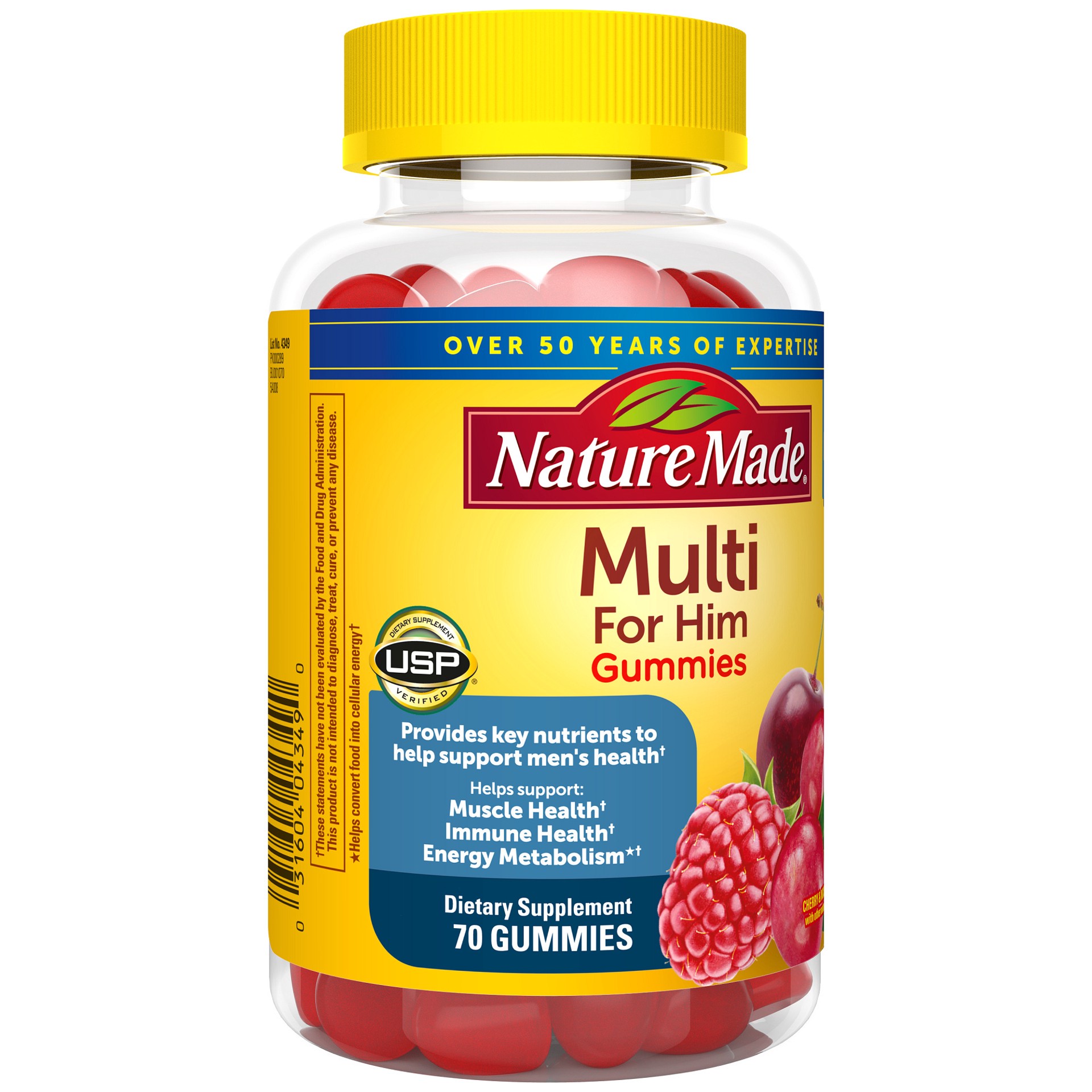 slide 3 of 8, Nature Made Multi for Him, Mens Multivitamins Gummies, Energy Metabolism Support, Multivitamin for Men, 70 Gummy Vitamins and Minerals, 35 Day Supply, 70 ct