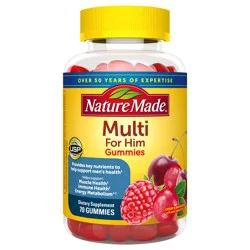 Nature Made Multi for Him, Mens Multivitamins Gummies, Energy Metabolism Support, Multivitamin for Men, 70 Gummy Vitamins and Minerals, 35 Day Supply