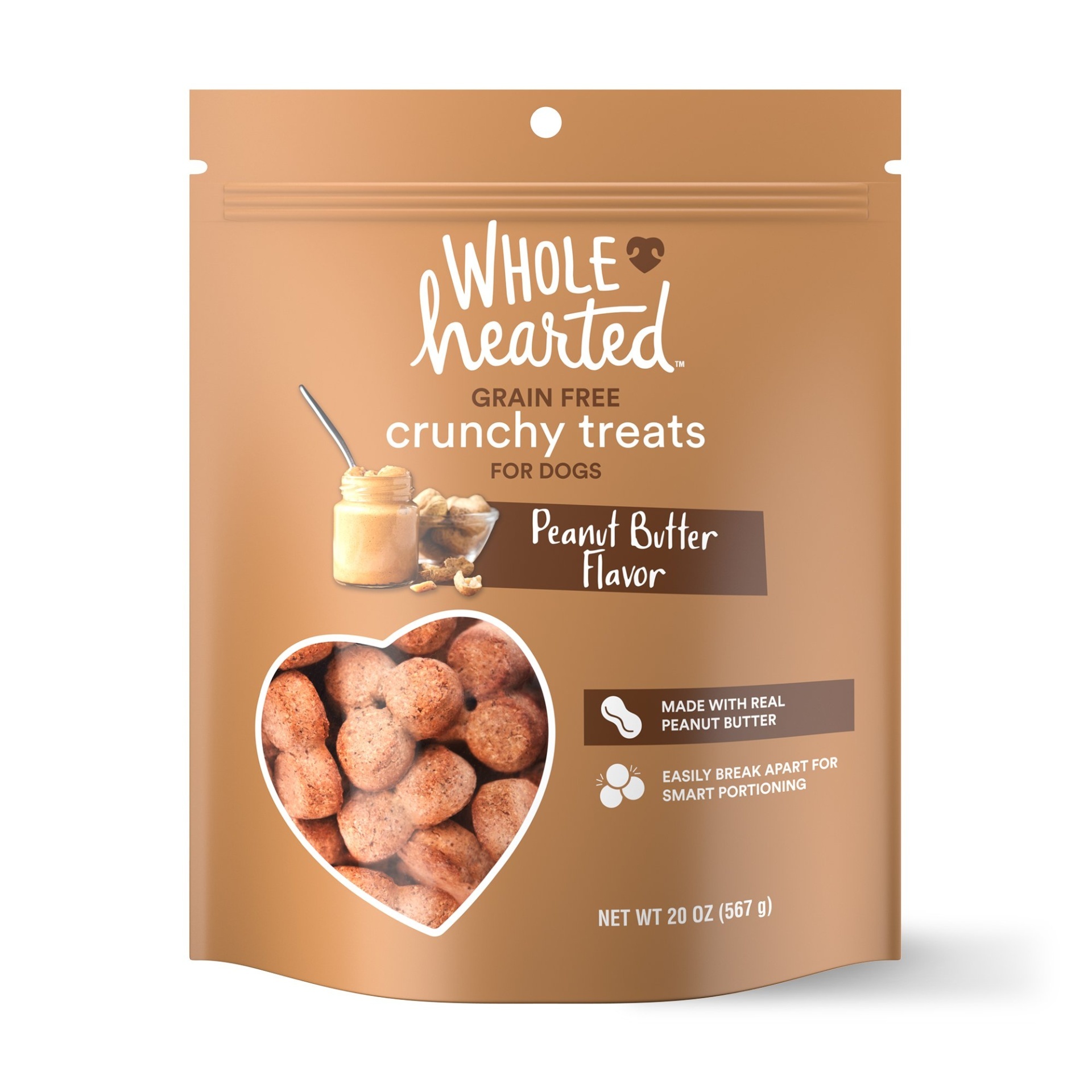 slide 1 of 1, WholeHearted Grain Free Peanut Butter Dog Treats, 20 oz