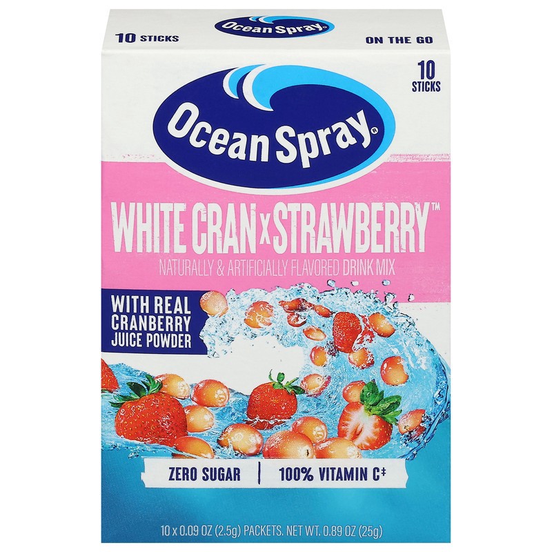 slide 1 of 1, Ocean Spray Zero Sugar White Cran x Strawberry Drink Mix 10 - 0.09 oz Packs, 10 ct