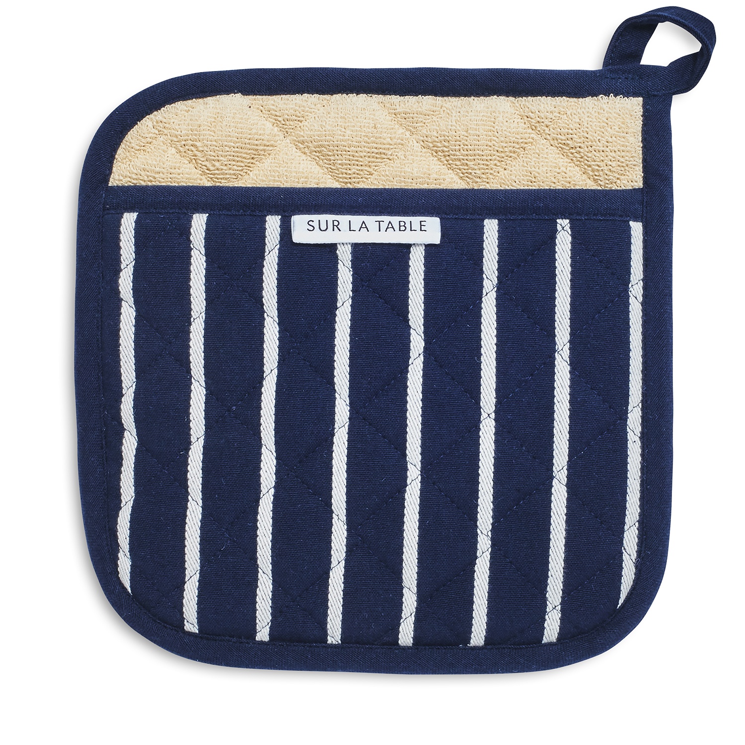 slide 1 of 1, Sur La Table Blue Butcher Stripe Pot Holder, 1 ct