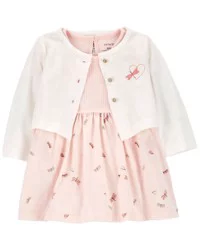 Carter's Carters Baby 2-Piece Bodysuit Dress & Cardigan Set Pink PRE