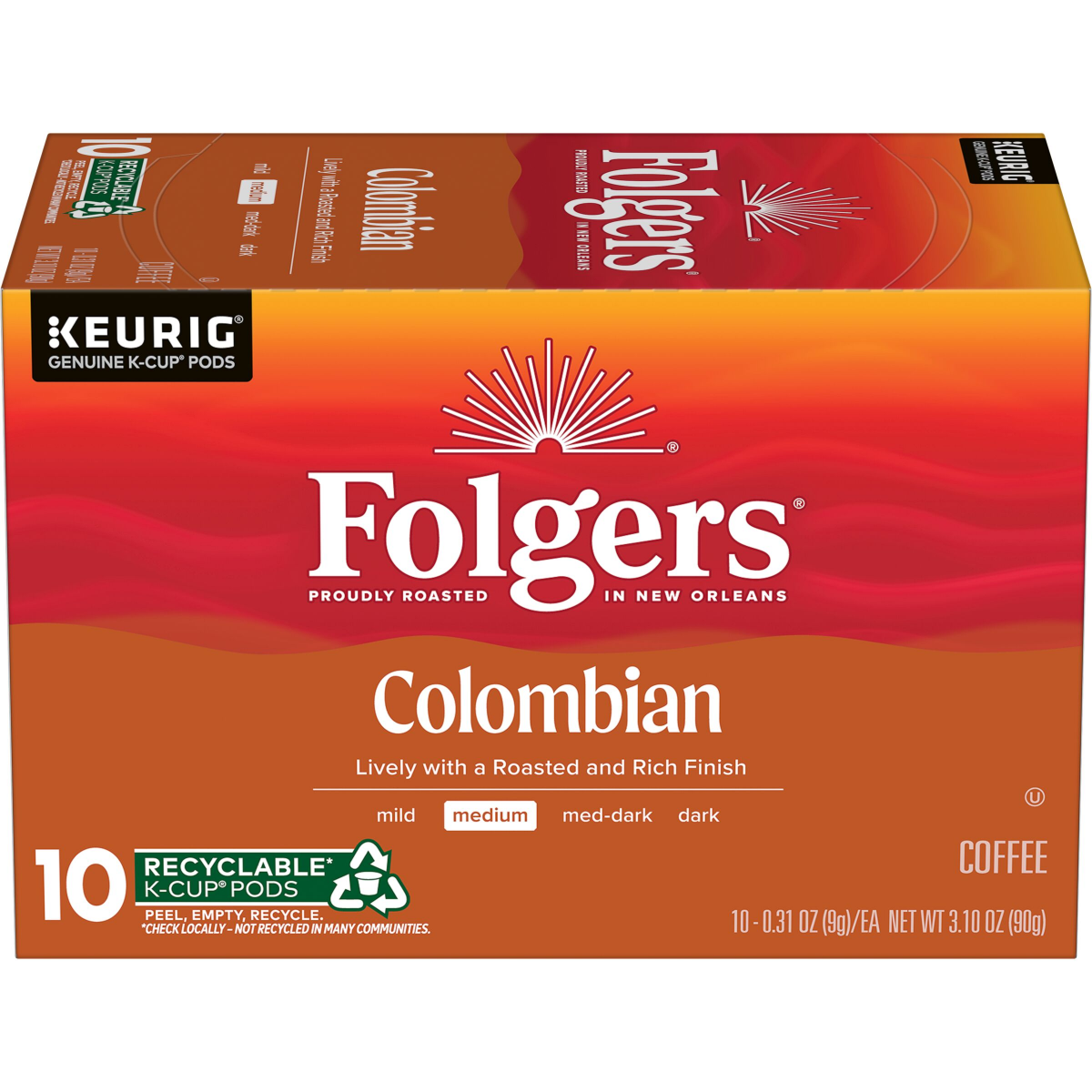 slide 1 of 21, Folgers Colombian Coffee, Medium Roast, Keurig K-Cup Pods, 10 Count Box, 10 ct