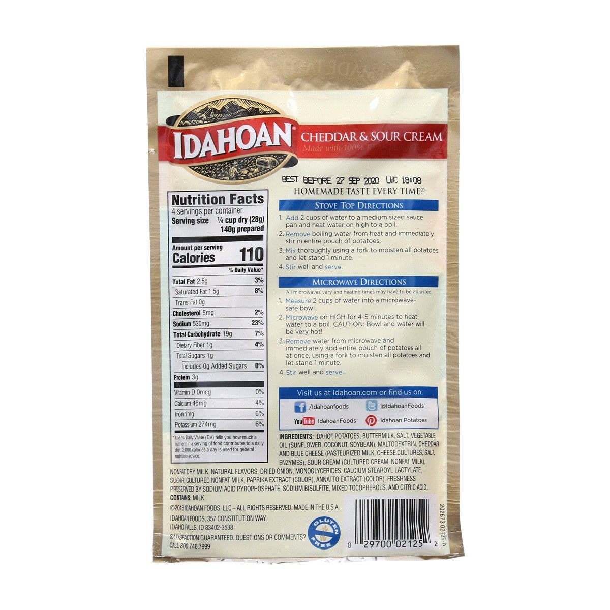 slide 2 of 2, Idahoan Cheddar & Sour Cream Mashed Potatoes, 4 oz