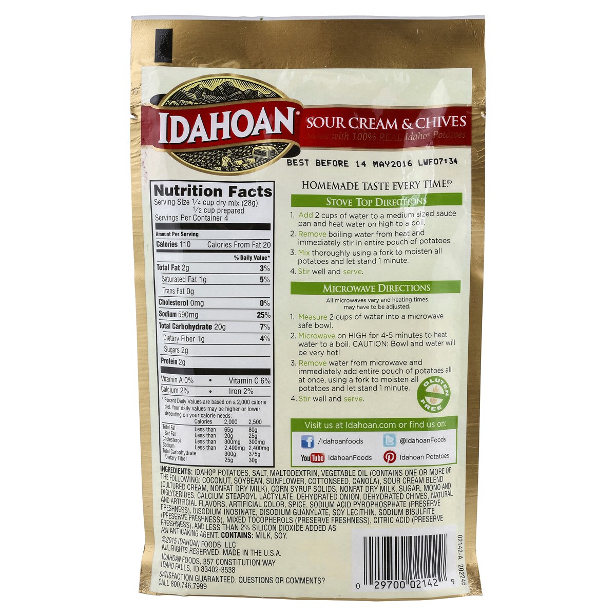 slide 2 of 2, Idahoan Mashed Potatoes, Sour Cream & Chives, 4 oz