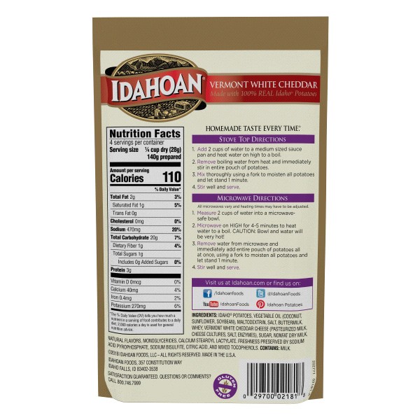 slide 8 of 13, Idahoan Vermont White Cheddar Mashed Potatoes, 4 oz