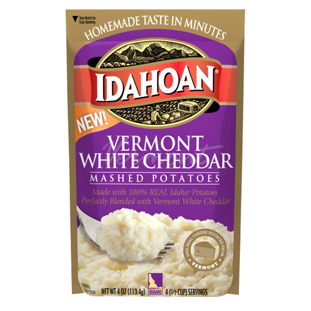 slide 1 of 13, Idahoan Vermont White Cheddar Mashed Potatoes, 4 oz