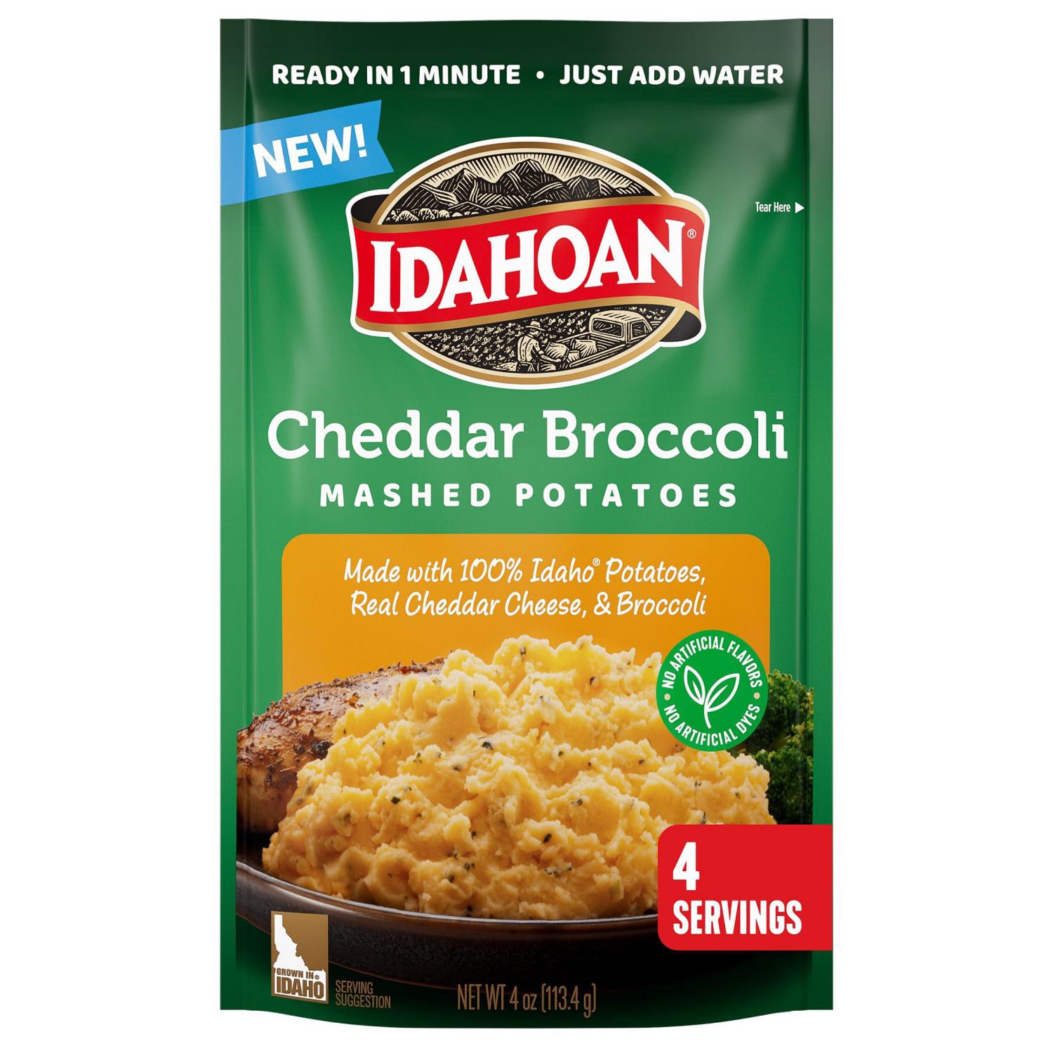 slide 1 of 2, Idahoan Cheddar Broccoli Mashed Potatoes 4 Oz, 4 oz