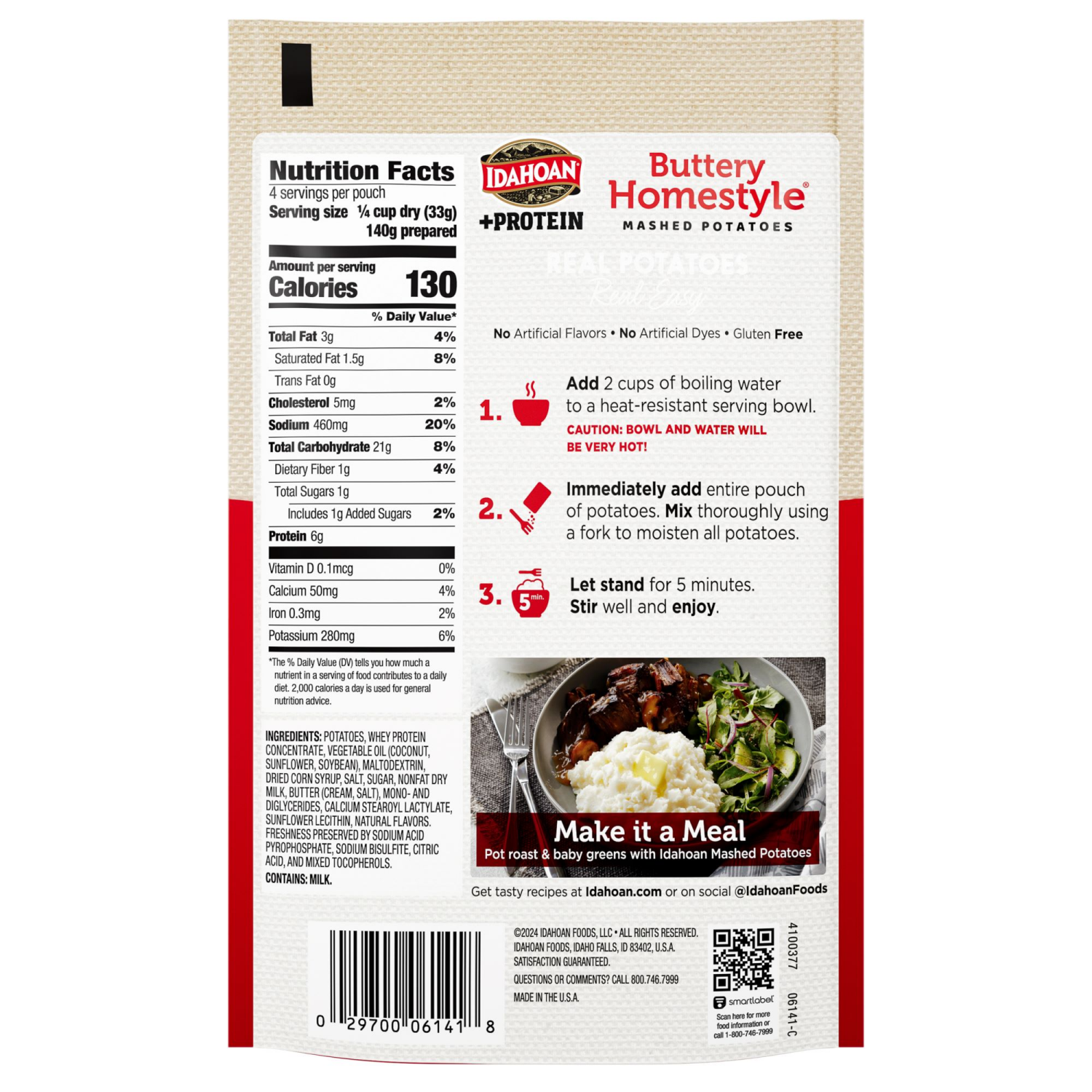 slide 2 of 2, Idahoan Buttery Homestyle +Protein Mashed Potatoes,, 4.6 oz