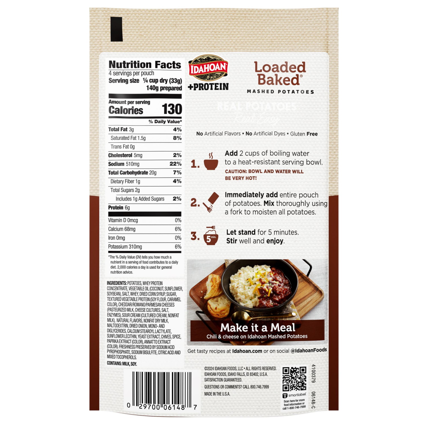 slide 2 of 2, Idahoan Loaded Baked +Protein Mashed Potatoes, 4.6 oz