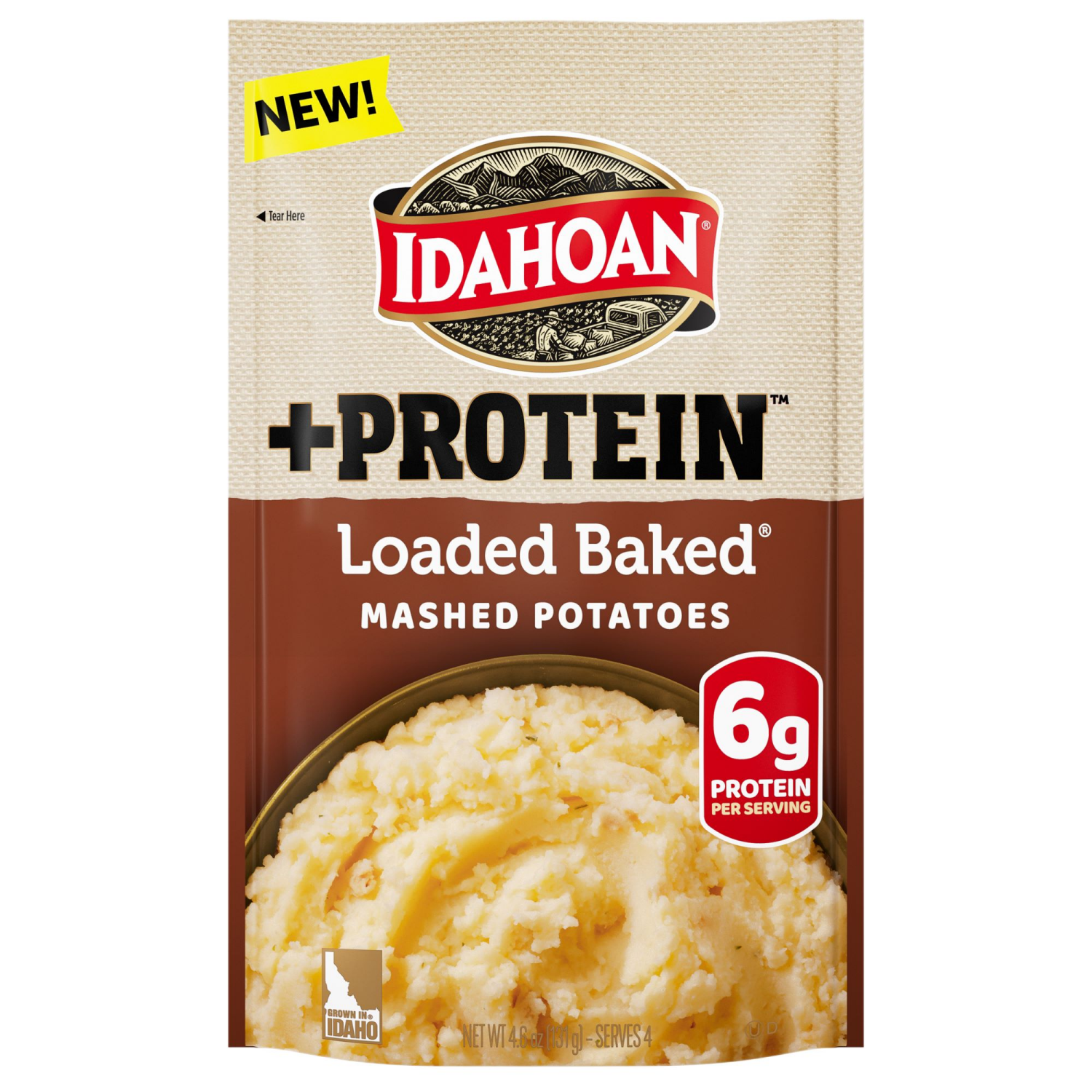 slide 1 of 2, Idahoan Loaded Baked +Protein Mashed Potatoes, 4.6 oz