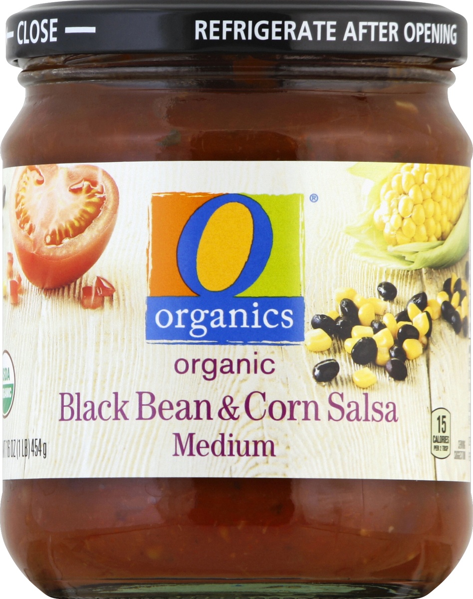 slide 2 of 2, O Organics Organic Salsa Black Bean & Corn Medium, 16 oz