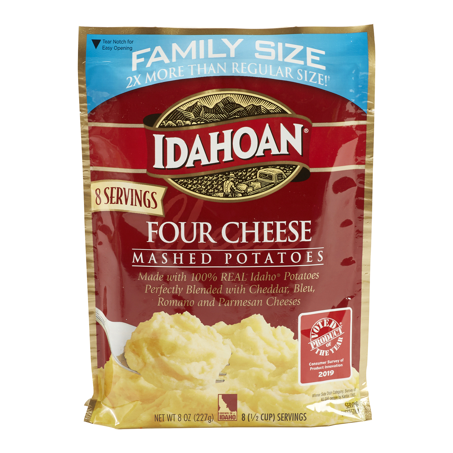 slide 1 of 2, Idahoan Four Cheese Mashed Potatoes Family Size, 8 oz
