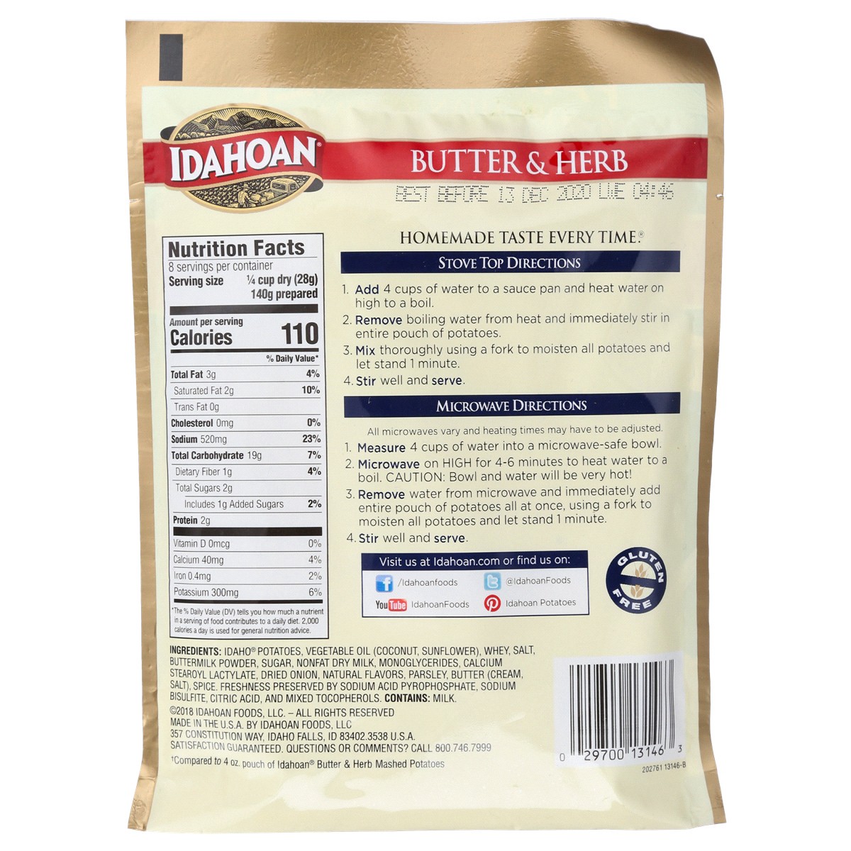 slide 2 of 2, Idahoan Butter & Herb Mashed Potatoes Family Size, 8 oz