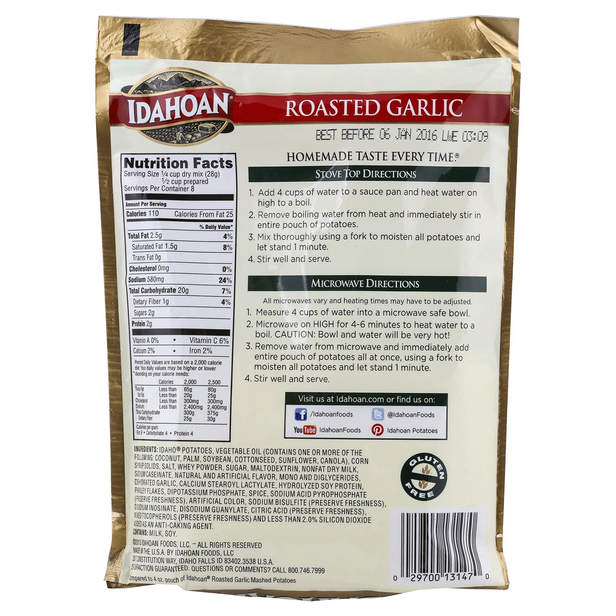 slide 2 of 2, Idahoan Roasted Garlic Mashed Potatoes Family Size, 8 oz