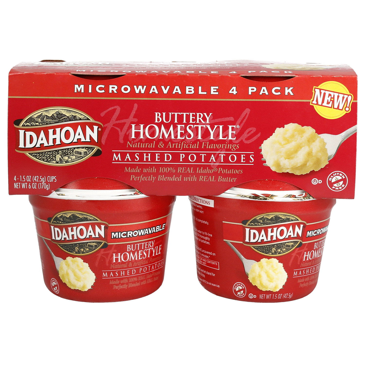 slide 1 of 2, Idahoan Buttery Homestyle Mashed Potatoes Cup 4-pack, 4 ct