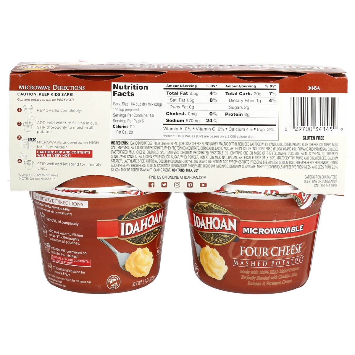 slide 2 of 2, Idahoan Four Cheese Mashed Potatoes Cup 4-pack, 4 ct
