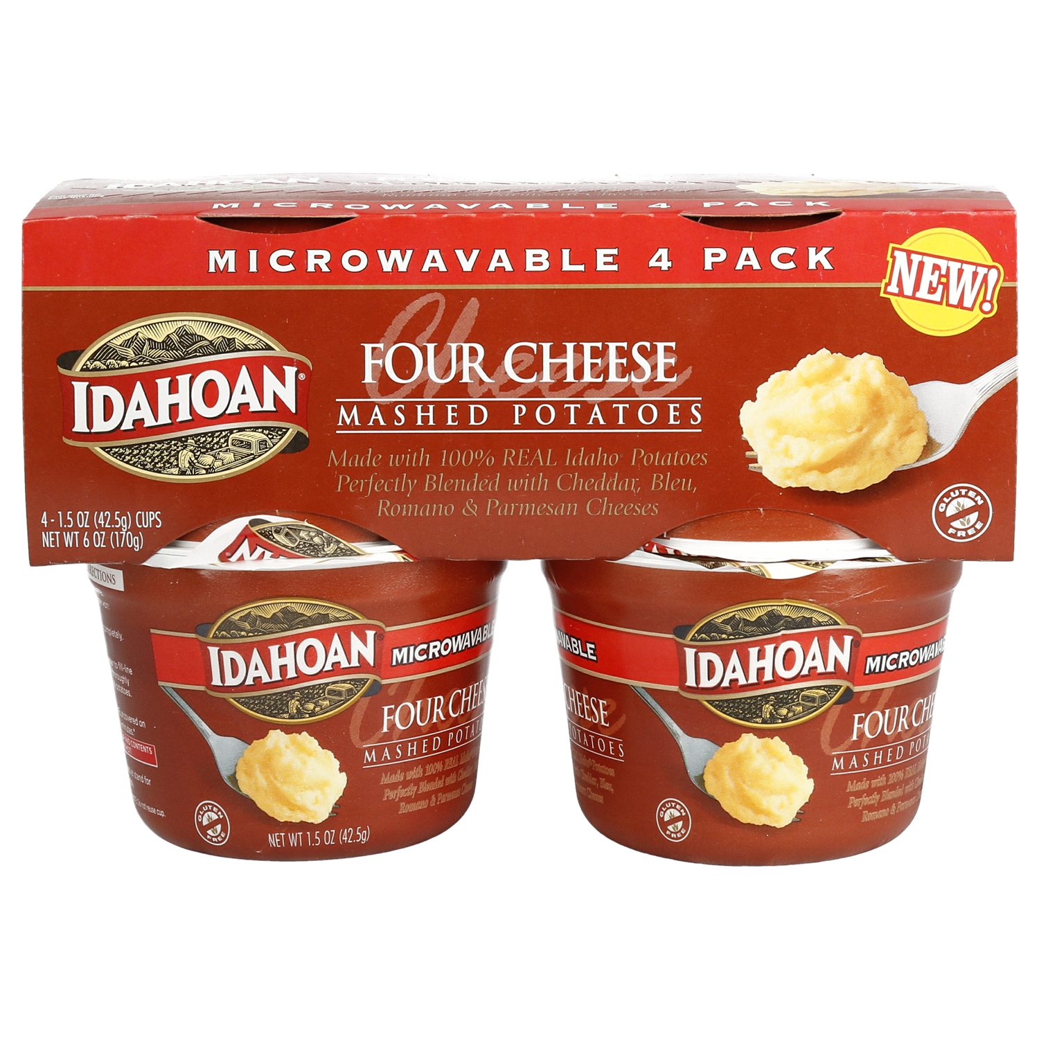 slide 1 of 2, Idahoan Four Cheese Mashed Potatoes Cup 4-pack, 4 ct
