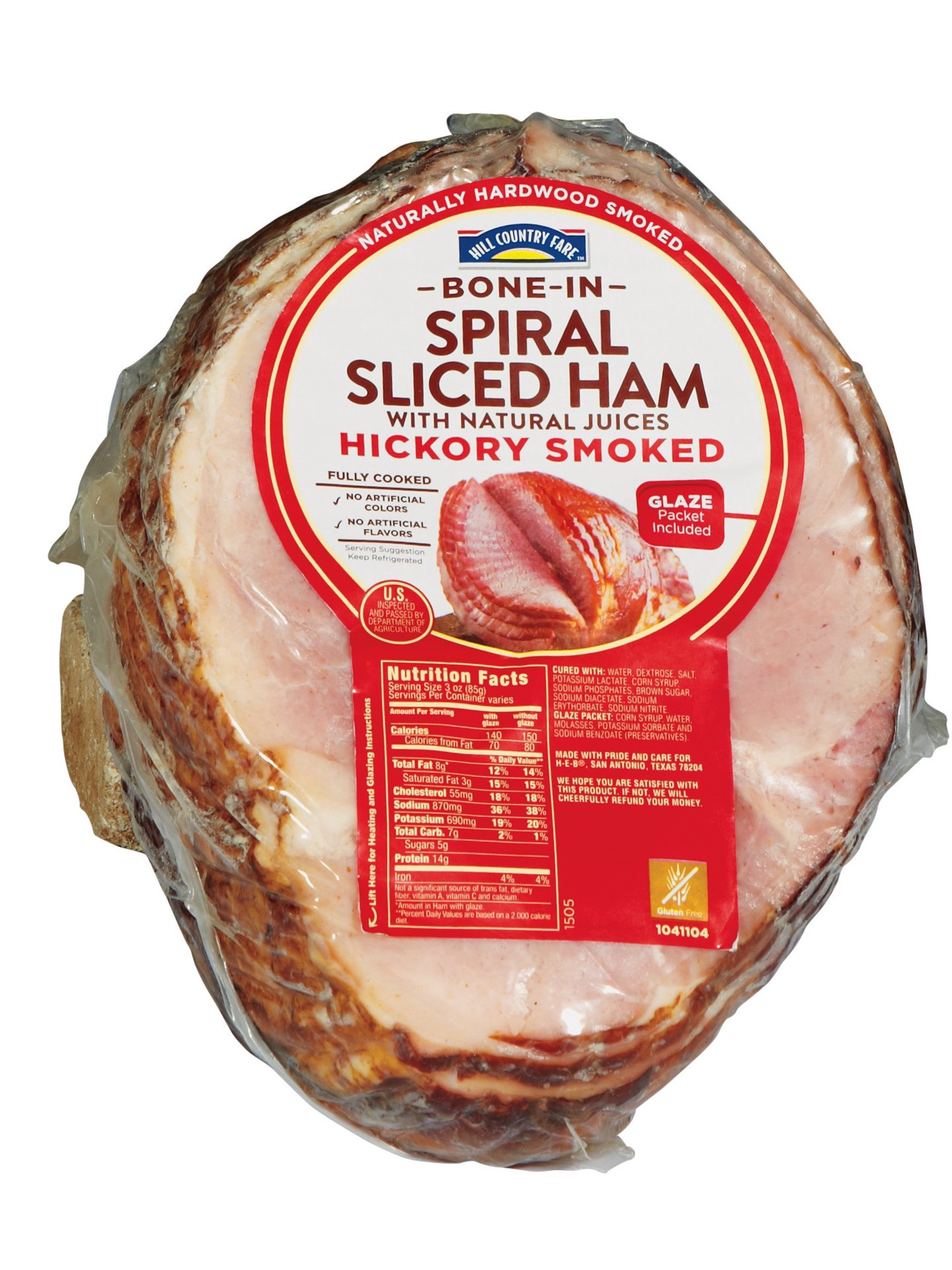slide 1 of 1, Hill Country Fare Bone-In Hickory Smoked Spiral Sliced Ham, per lb