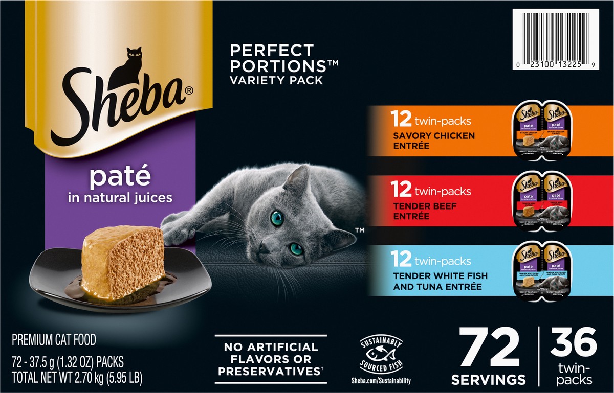 slide 8 of 16, Sheba Perfect Portions Pate in Natural Juices Premium Assorted Cat Food Twin-Pack Variety Pack 72 - 37.5 g Packs, 72 ct