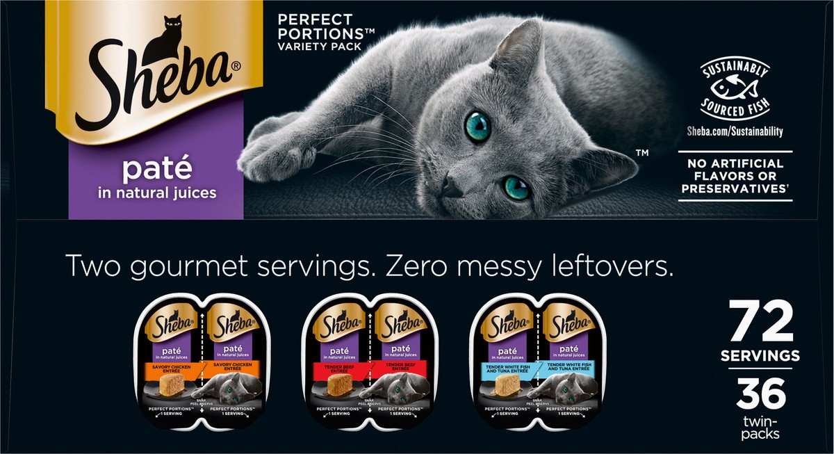 slide 15 of 16, Sheba Perfect Portions Pate in Natural Juices Premium Assorted Cat Food Twin-Pack Variety Pack 72 - 37.5 g Packs, 72 ct