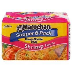 Maruchan Souper 6 Pack Shrimp Flavor Ramen Noodle Soup 6 - 3 oz Packs