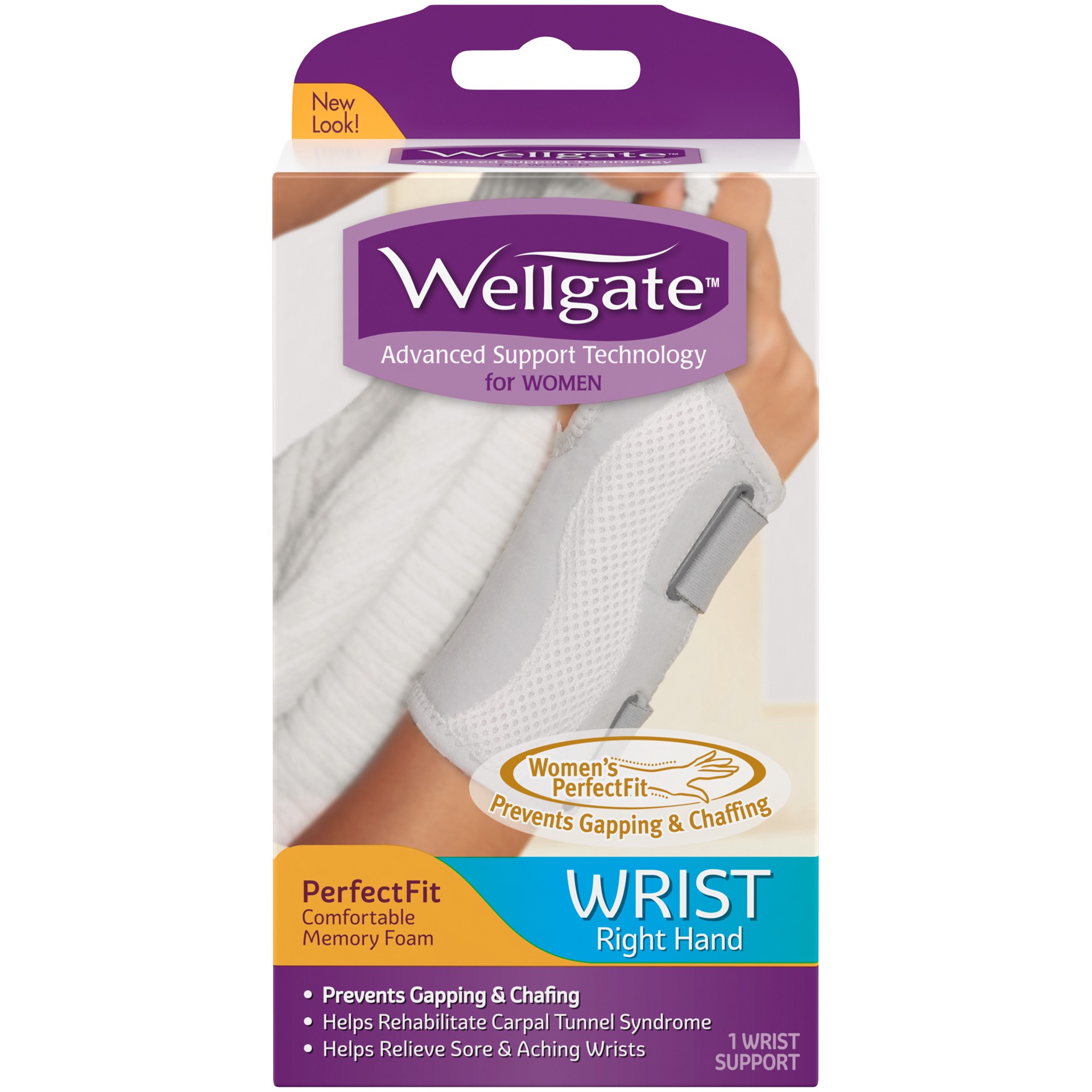 slide 1 of 5, Wellgate for Women, PerfectFit Wrist Brace for Wrist Support, Right, 1 ct