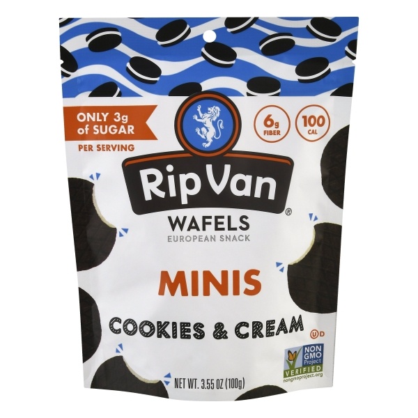 slide 1 of 1, Rip Van Wafel Mini Cookies Snack Pouch Cookies And Cream, 3.5 oz