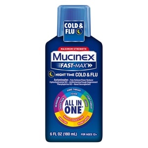 slide 1 of 1, Mucinex Fast-Max Adult Night Time Cold And Flu Liquid, 6 Oz, 6 oz