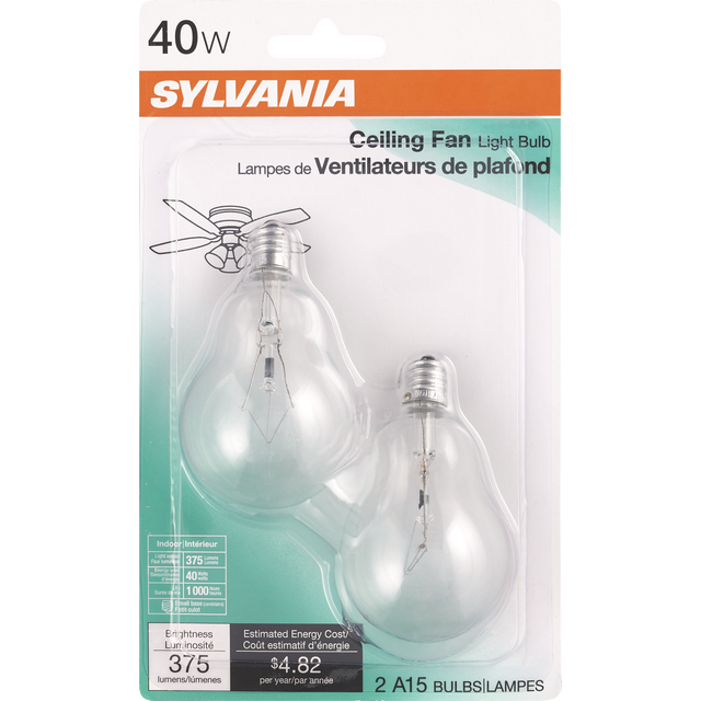 slide 1 of 1, Sylvania Clear Ceiling Fan 40 Watt Indoor Light Bulbs, 2 ct