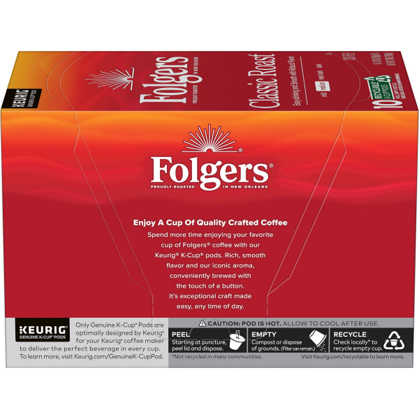 slide 8 of 21, Folgers Classic Roast Coffee, Medium Roast, Keurig K-Cup Pods, 10 Count Box, 10 ct