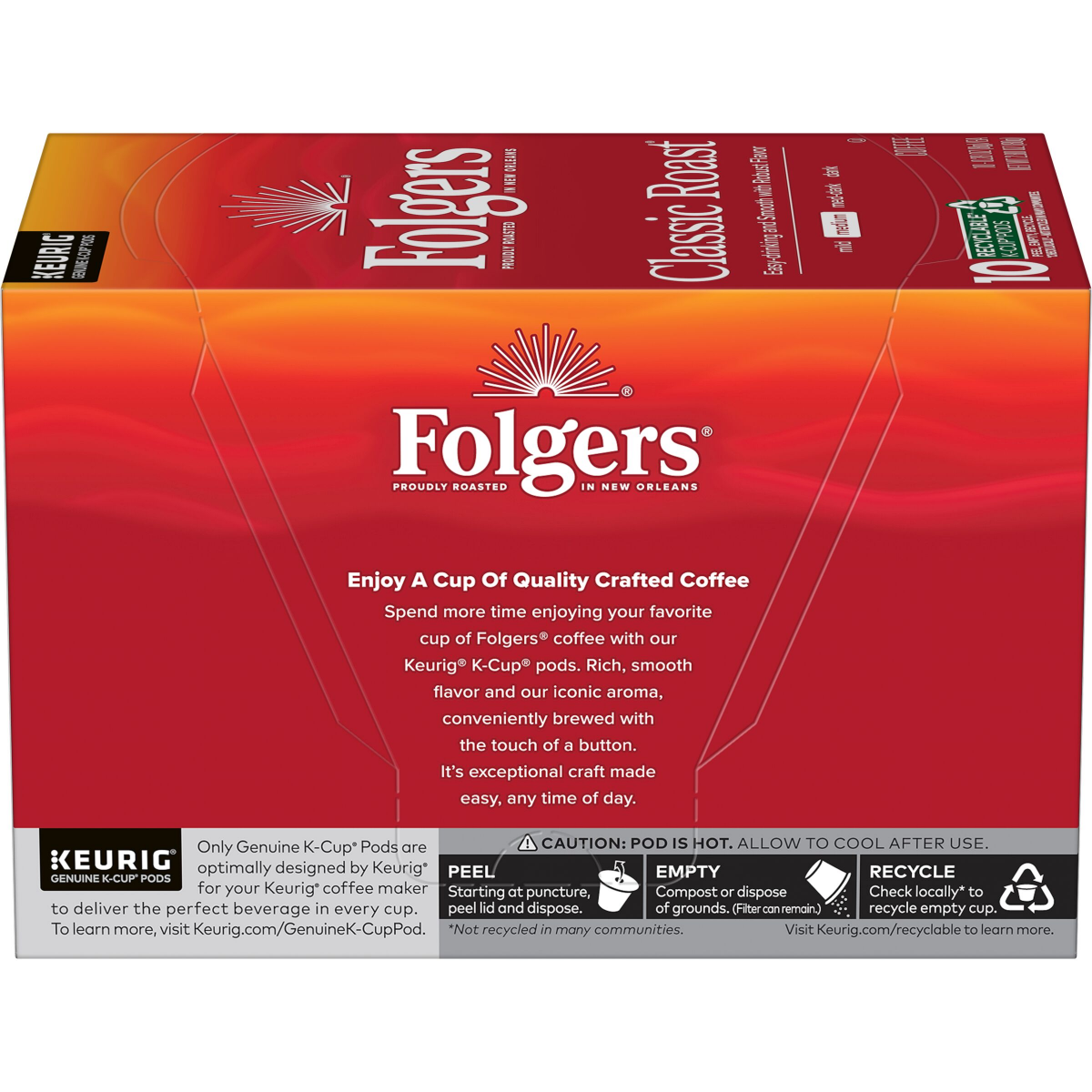 slide 11 of 21, Folgers Classic Roast Coffee, Medium Roast, Keurig K-Cup Pods, 10 Count Box, 10 ct