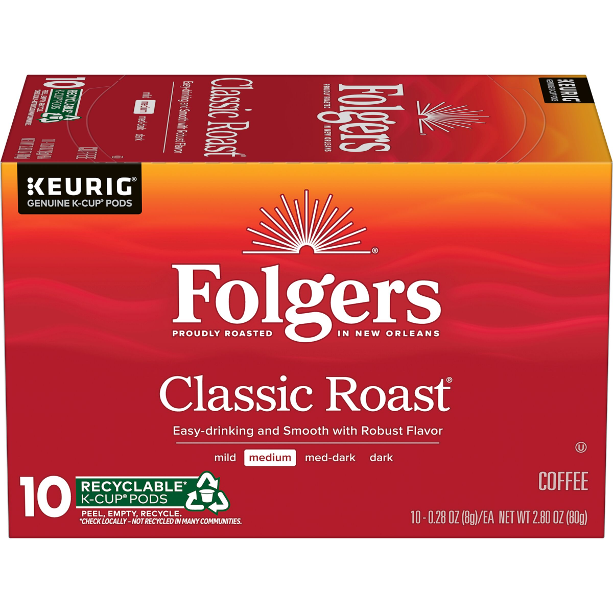 slide 1 of 21, Folgers Classic Roast Coffee, Medium Roast, Keurig K-Cup Pods, 10 Count Box, 10 ct