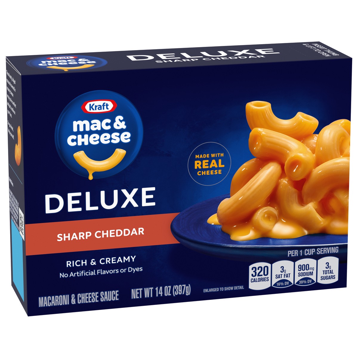 slide 7 of 9, Kraft Deluxe Sharp Cheddar Mac & Cheese Macaroni and Cheese Dinner, 14 oz Box, 14 oz