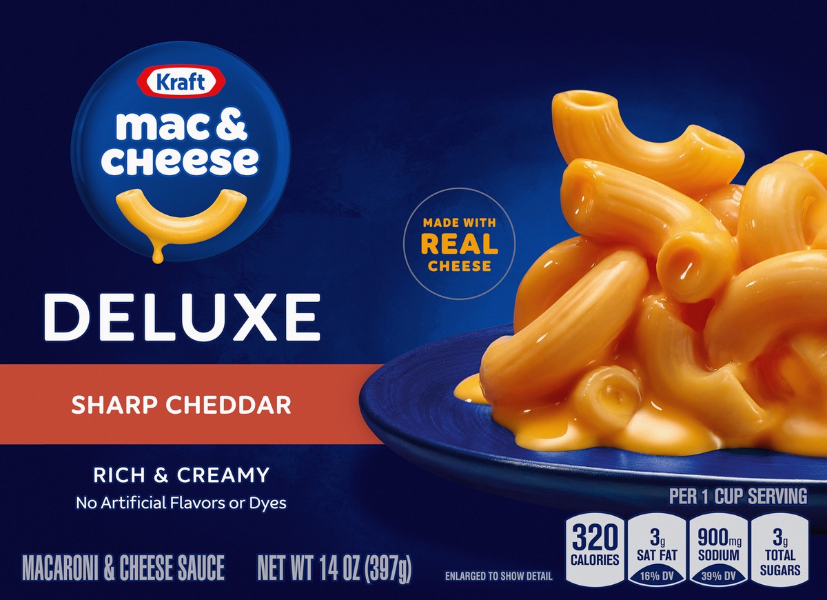 slide 4 of 9, Kraft Deluxe Sharp Cheddar Mac & Cheese Macaroni and Cheese Dinner, 14 oz Box, 14 oz