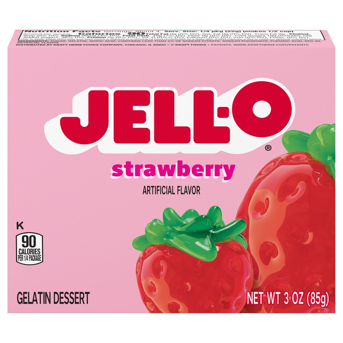slide 1 of 9, Jell-O Strawberry Artificially Flavored Gelatin Dessert Mix, 3 oz Box, 3 oz