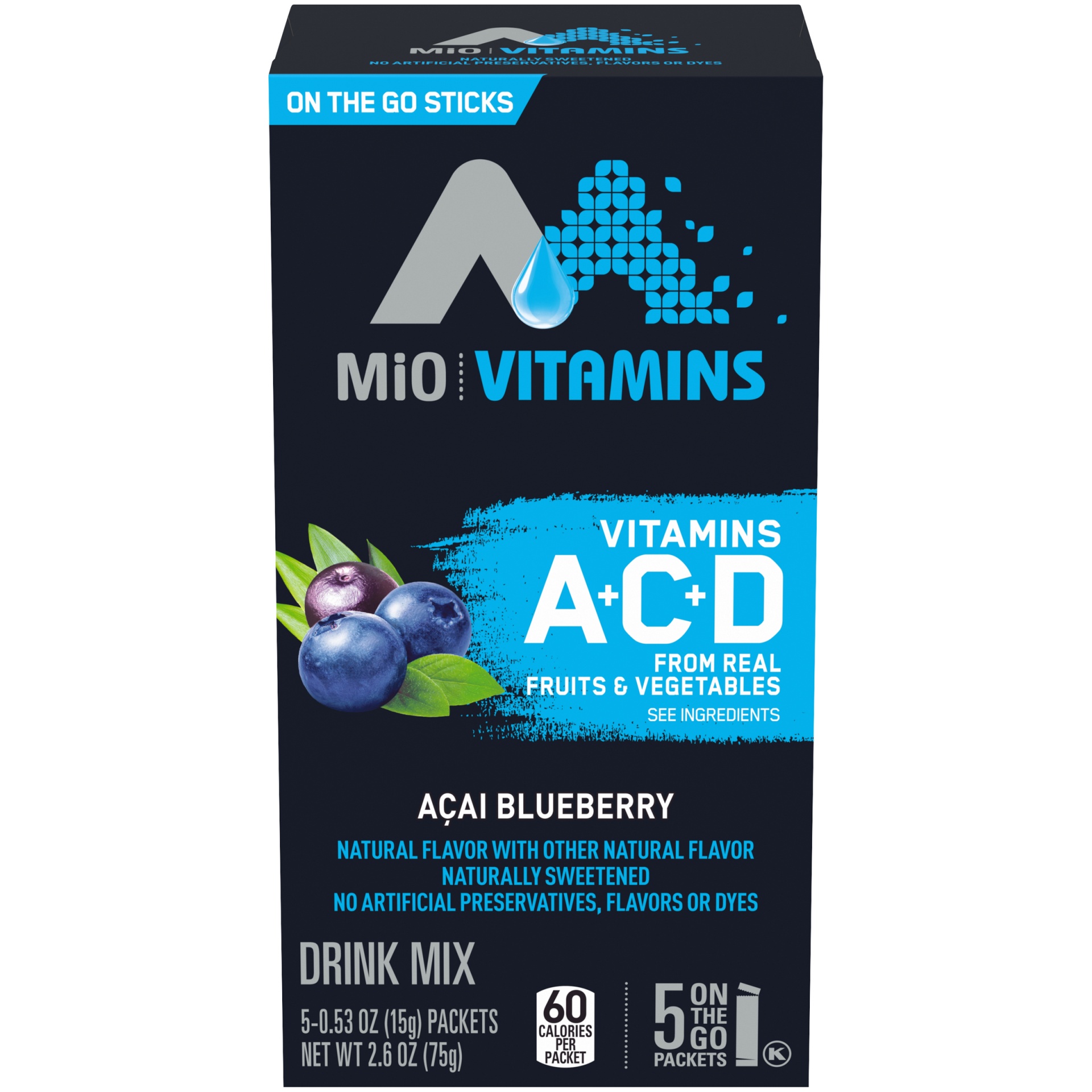 slide 1 of 6, MiO Acai Blueberry Vitamins On-The-Go Powdered Drink Mix, 5 ct; 0.53 oz